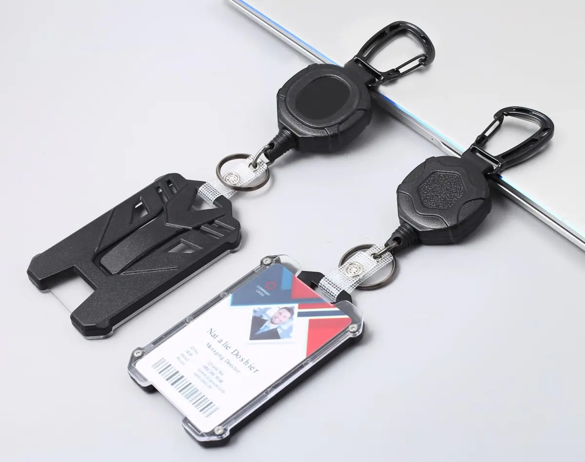 COOKOOKY Heavy Duty Retractable Badge Holder Clip with Carabiner & 2 Badge Reels | 32-inch Coated Metal Cable - view 2