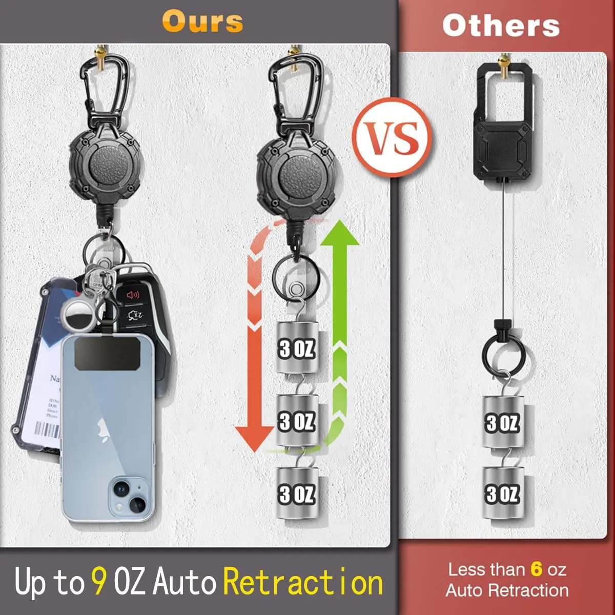 COOKOOKY Heavy Duty Retractable Badge Holder Clip with Carabiner & 2 Badge Reels, Black | 2-Pack - view 5