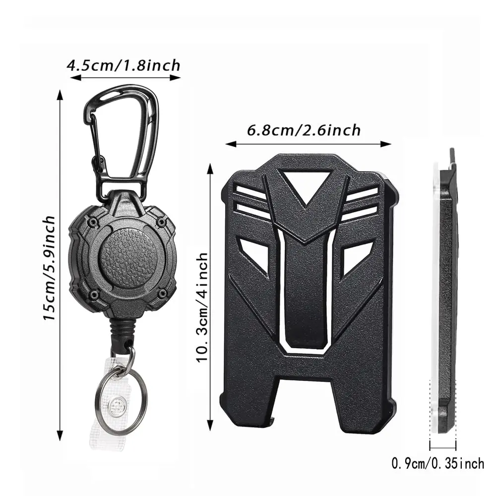 COOKOOKY Heavy Duty Retractable Badge Holder Clip with Carabiner & 2 Badge Reels, Black | 2-Pack - view 3