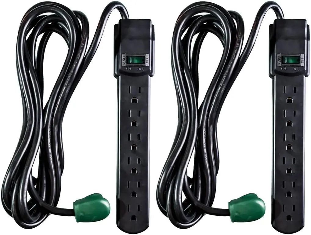 Power By GoGreen 6 Outlet Surge Protector 6ft Cord | Heavy Duty 250 Joules, Wall Mountable, Black - main product image
