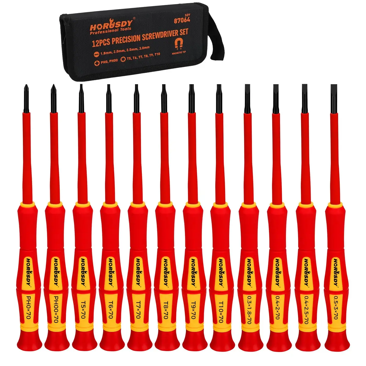 HORUSDY 12-Piece Precision Screwdriver Set | 1000V Insulated, Magnetic Tips & Rotatable Cap for Electronics & Electrical Work - main product image