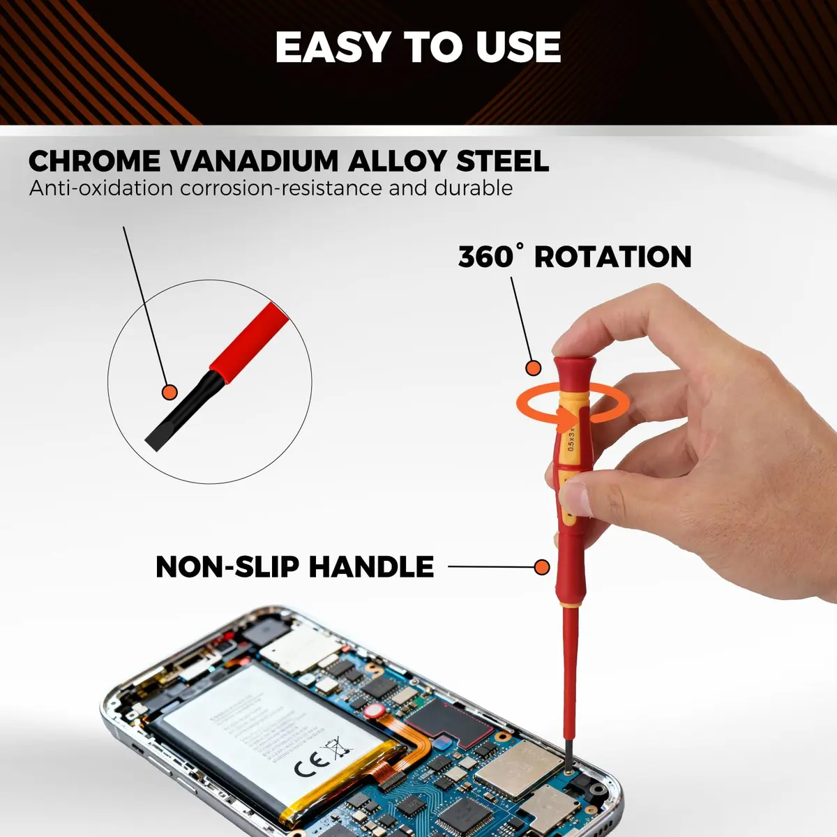 HORUSDY 12-Piece Precision Screwdriver Set | 1000V Insulated, Magnetic Tips & Rotatable Cap for Electronics & Electrical Work - view 5
