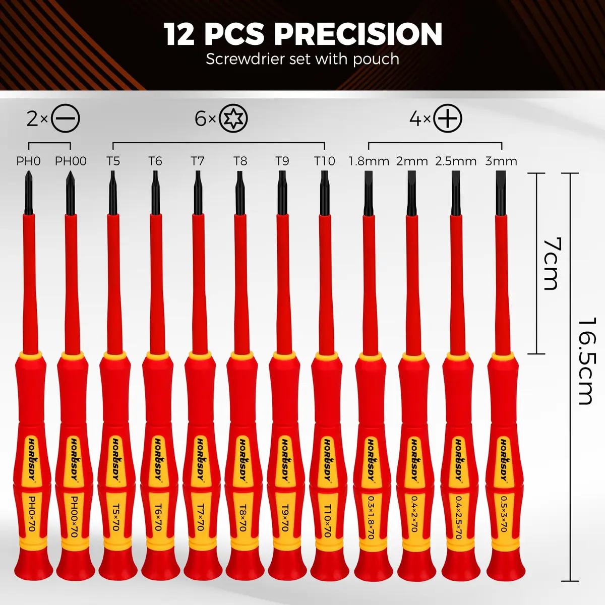 HORUSDY 12-Piece Precision Screwdriver Set | 1000V Insulated, Magnetic Tips & Rotatable Cap for Electronics & Electrical Work - view 3
