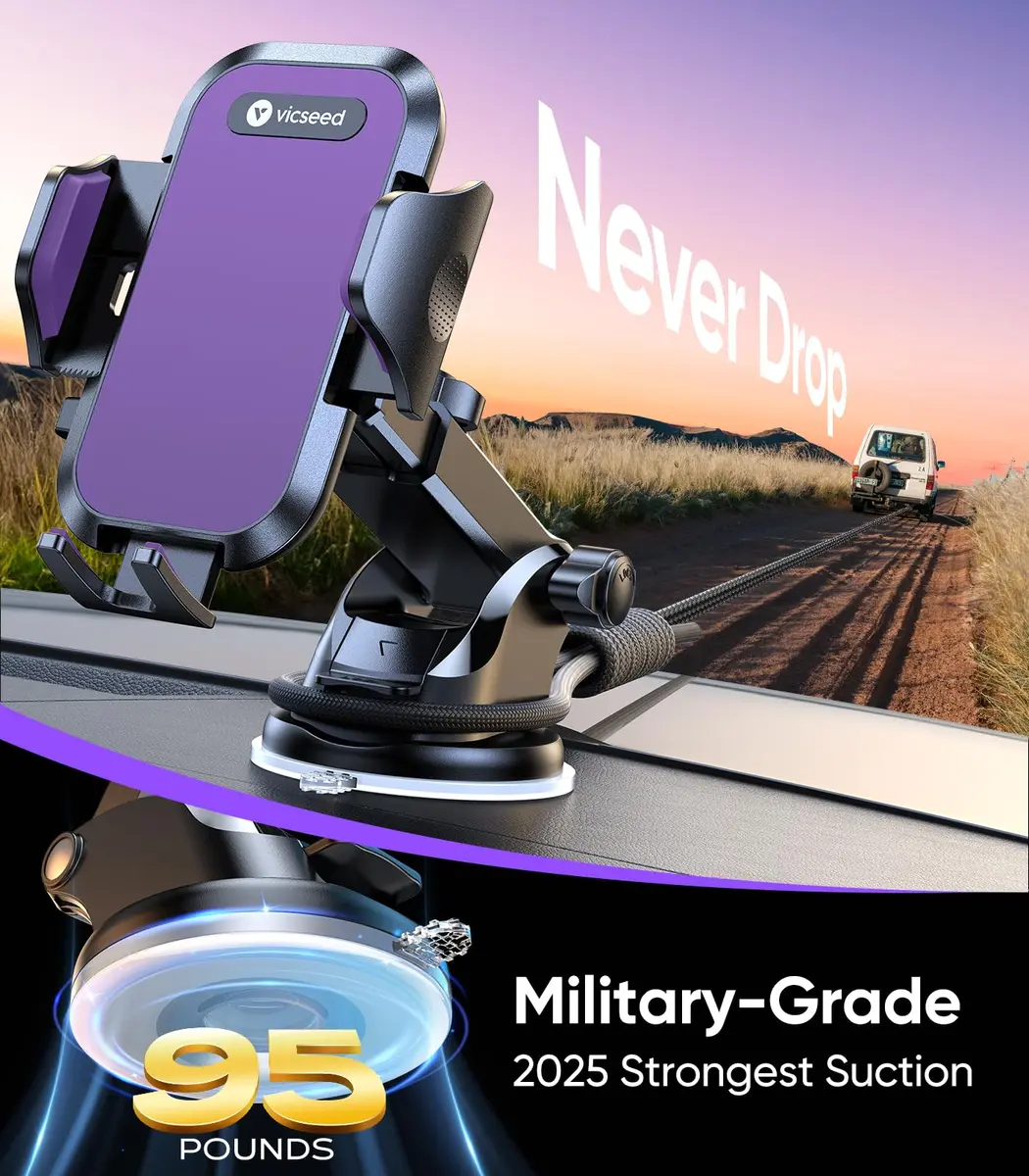VICSEED Stable Car Phone Holder [Upgraded Strongest Suction, Won't Break] | Universal 4-7 inch Smartphone Compatibility - view 3