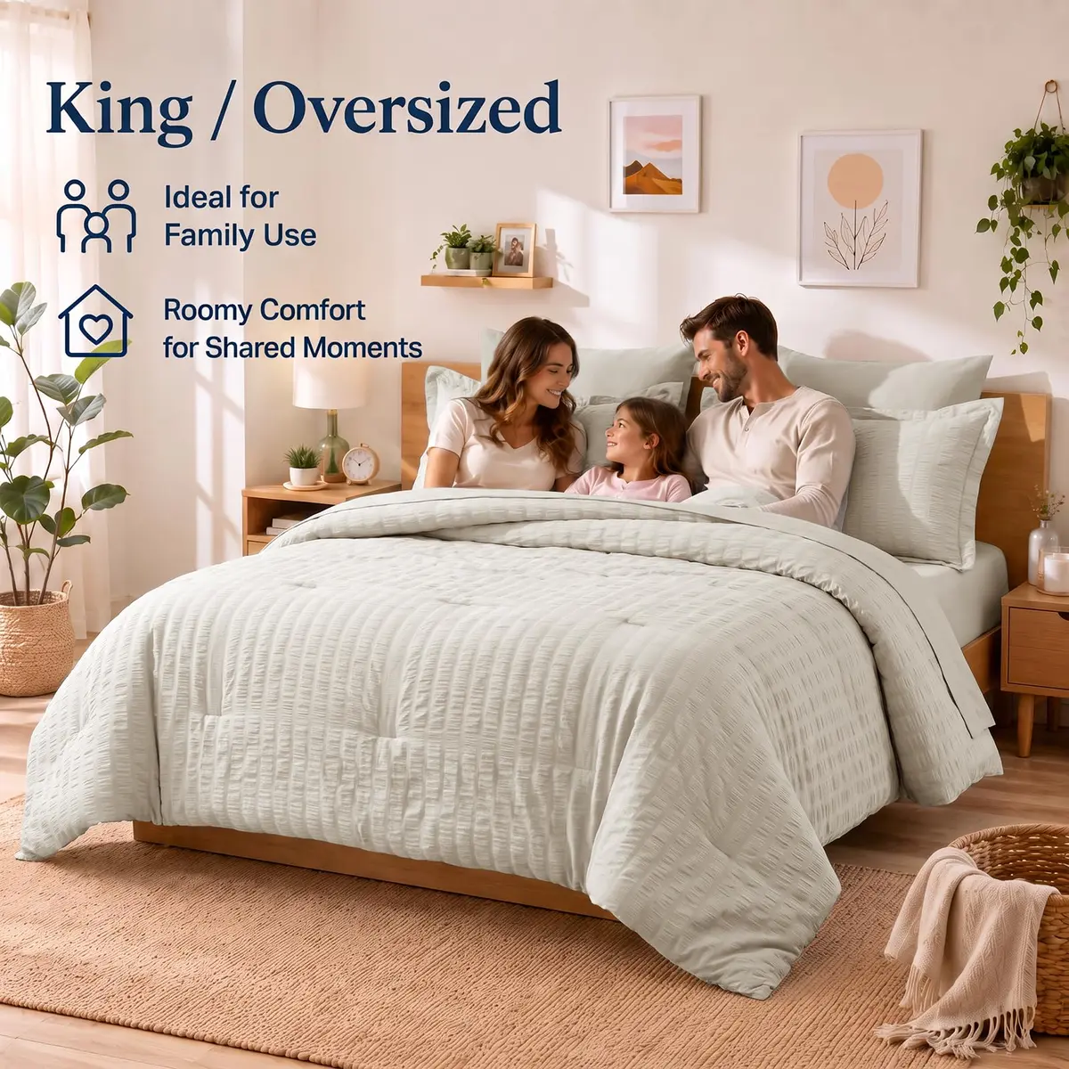CozyLux Oversized King Comforter Set 120x98 in (305x249 cm), 7-Piece Beige Seersucker Bedding Set | OEKO-TEX Certified - view 6