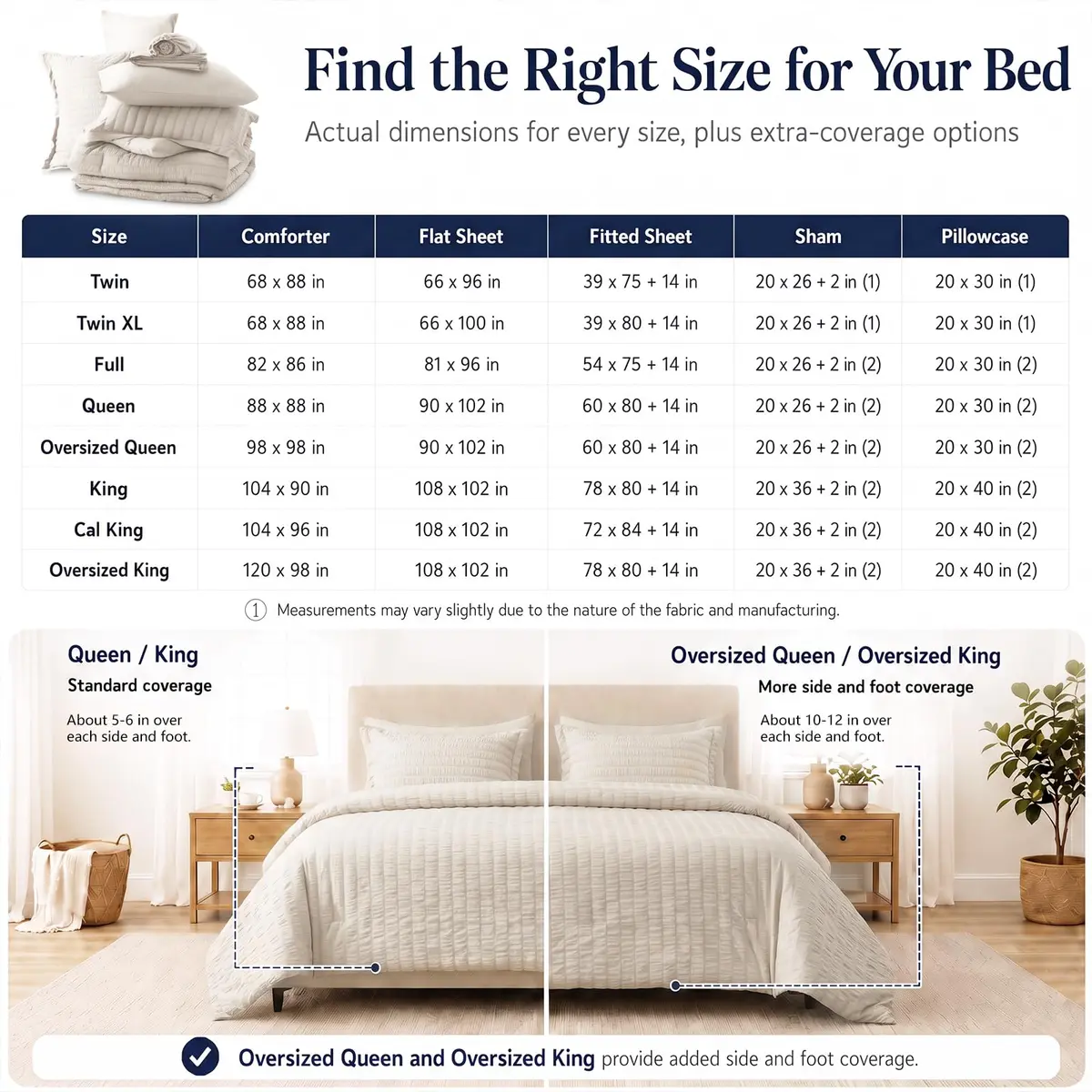 CozyLux Oversized King Comforter Set 120x98 in (305x249 cm), 7-Piece Beige Seersucker Bedding Set | OEKO-TEX Certified - view 7