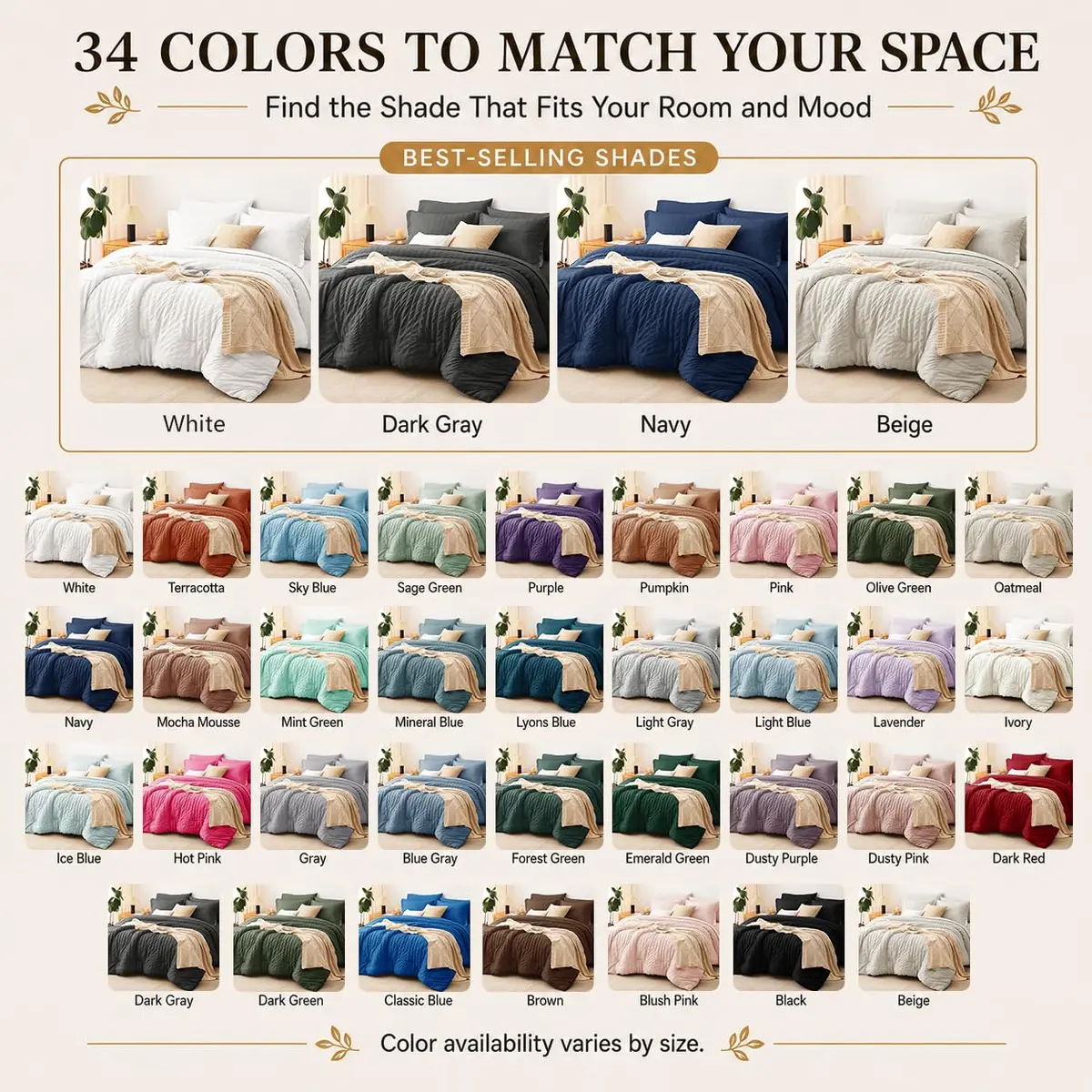 CozyLux Oversized King Comforter Set 120x98 in (305x249 cm), 7-Piece Beige Seersucker Bedding Set | OEKO-TEX Certified - view 9