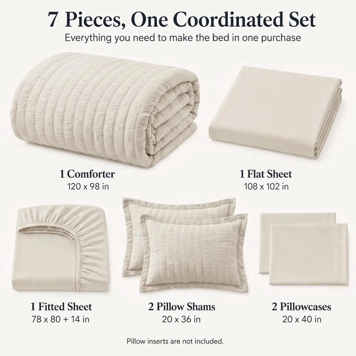 CozyLux Oversized King Comforter Set 120x98 in (305x249 cm), 7-Piece Beige Seersucker Bedding Set | OEKO-TEX Certified - view 2