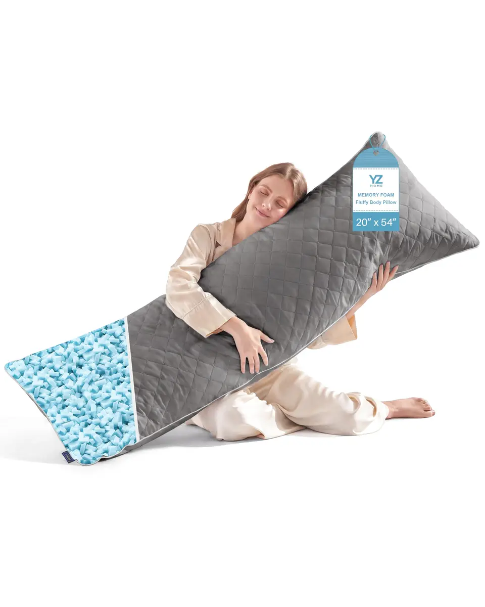 YZ HOME Long Body Pillow for Adults | Firm Support with Shredded Memory Foam (20x54 Inch, Grey) - main product image