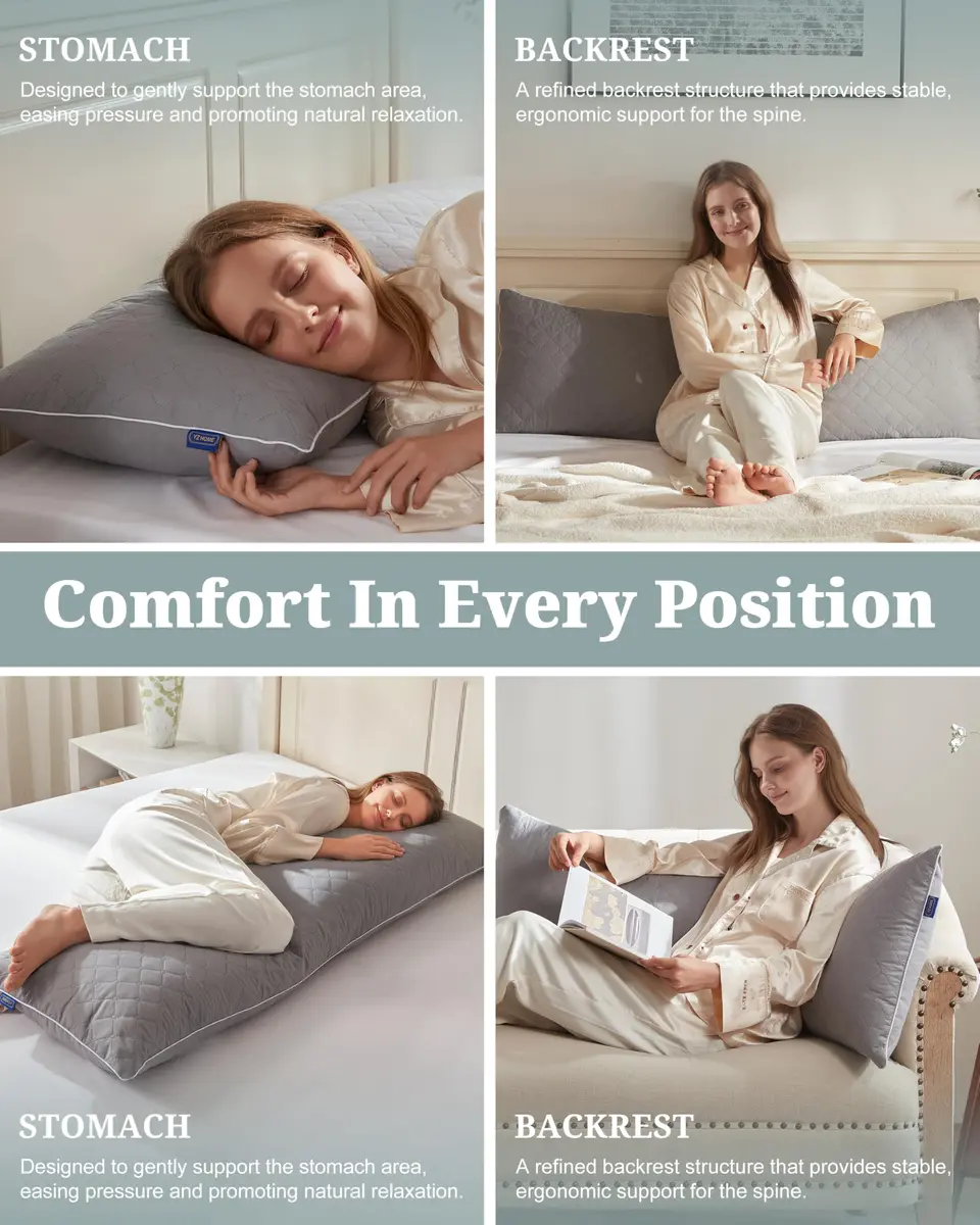 YZ HOME Long Body Pillow for Adults | Firm Support with Shredded Memory Foam (20x54 Inch, Grey) - view 5