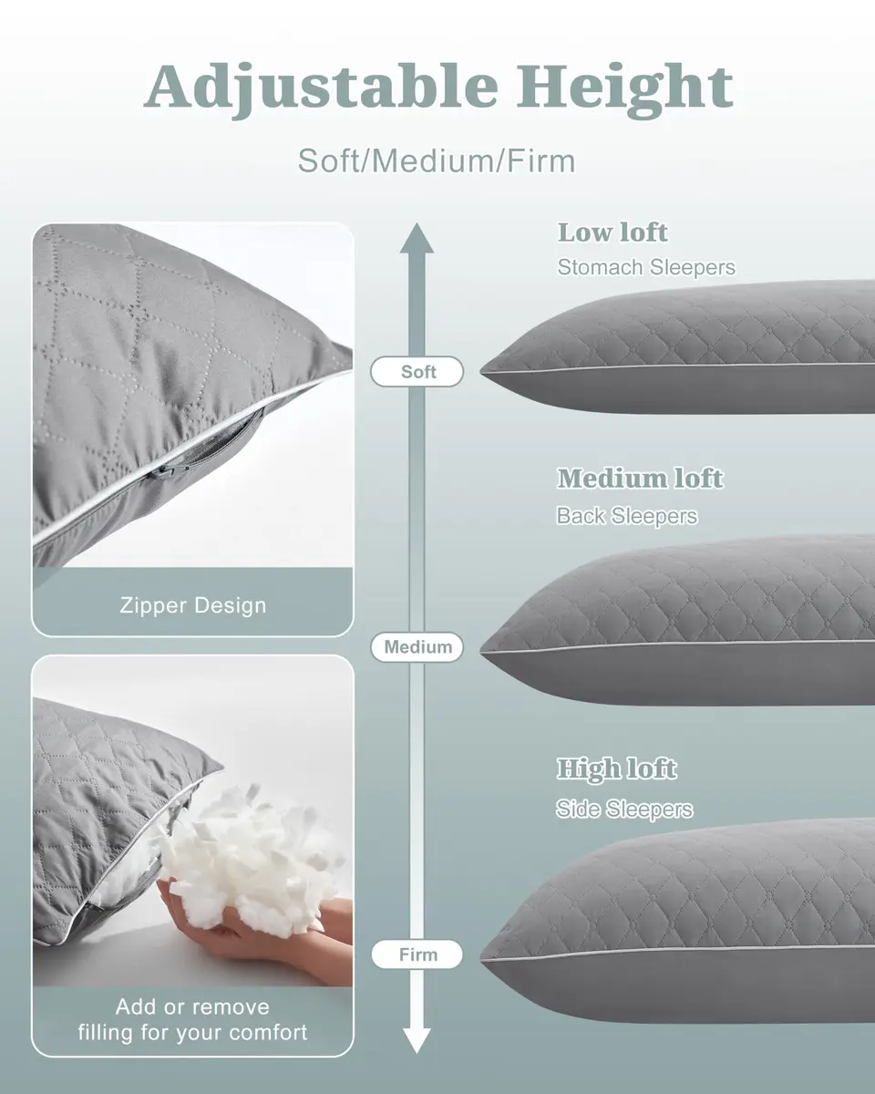YZ HOME Long Body Pillow for Adults | Firm Support with Shredded Memory Foam (20x54 Inch, Grey) - view 6