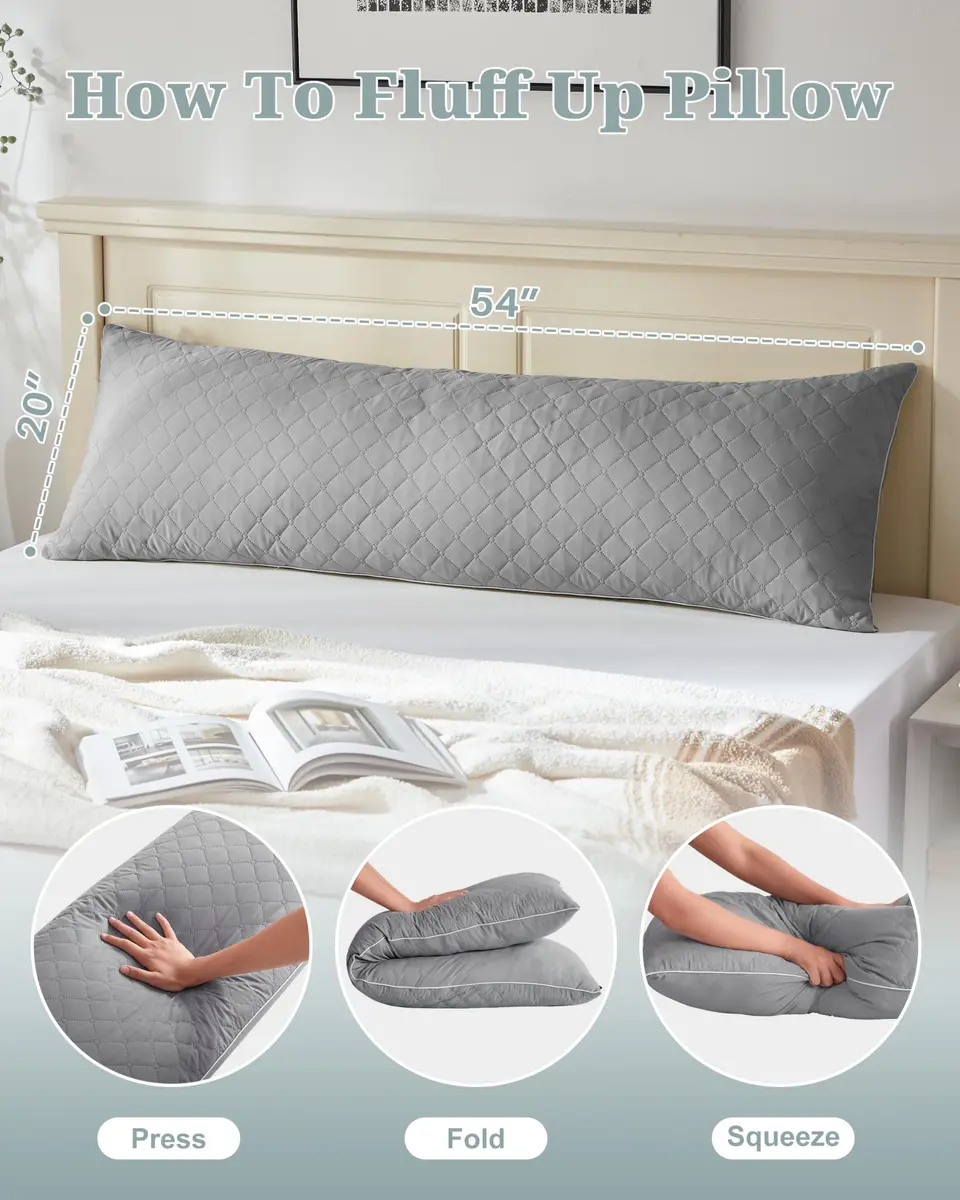 YZ HOME Long Body Pillow for Adults | Firm Support with Shredded Memory Foam (20x54 Inch, Grey) - view 7