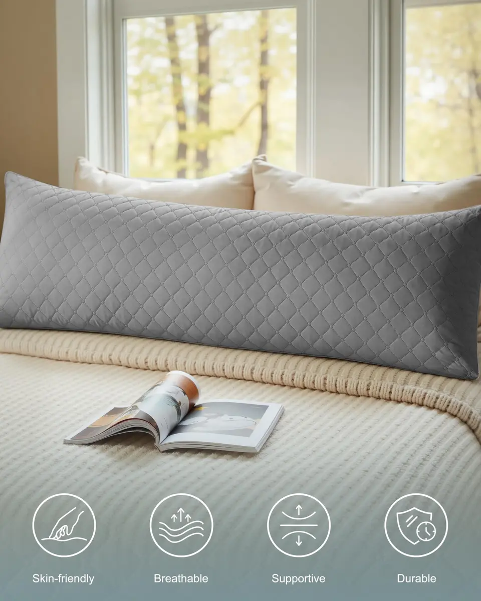YZ HOME Long Body Pillow for Adults | Firm Support with Shredded Memory Foam (20x54 Inch, Grey) - view 2