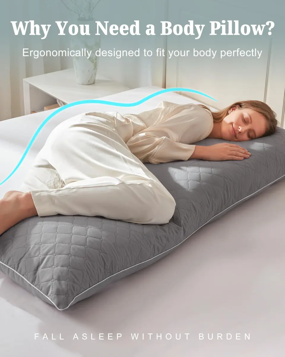 YZ HOME Long Body Pillow for Adults | Firm Support with Shredded Memory Foam (20x54 Inch, Grey) - view 3