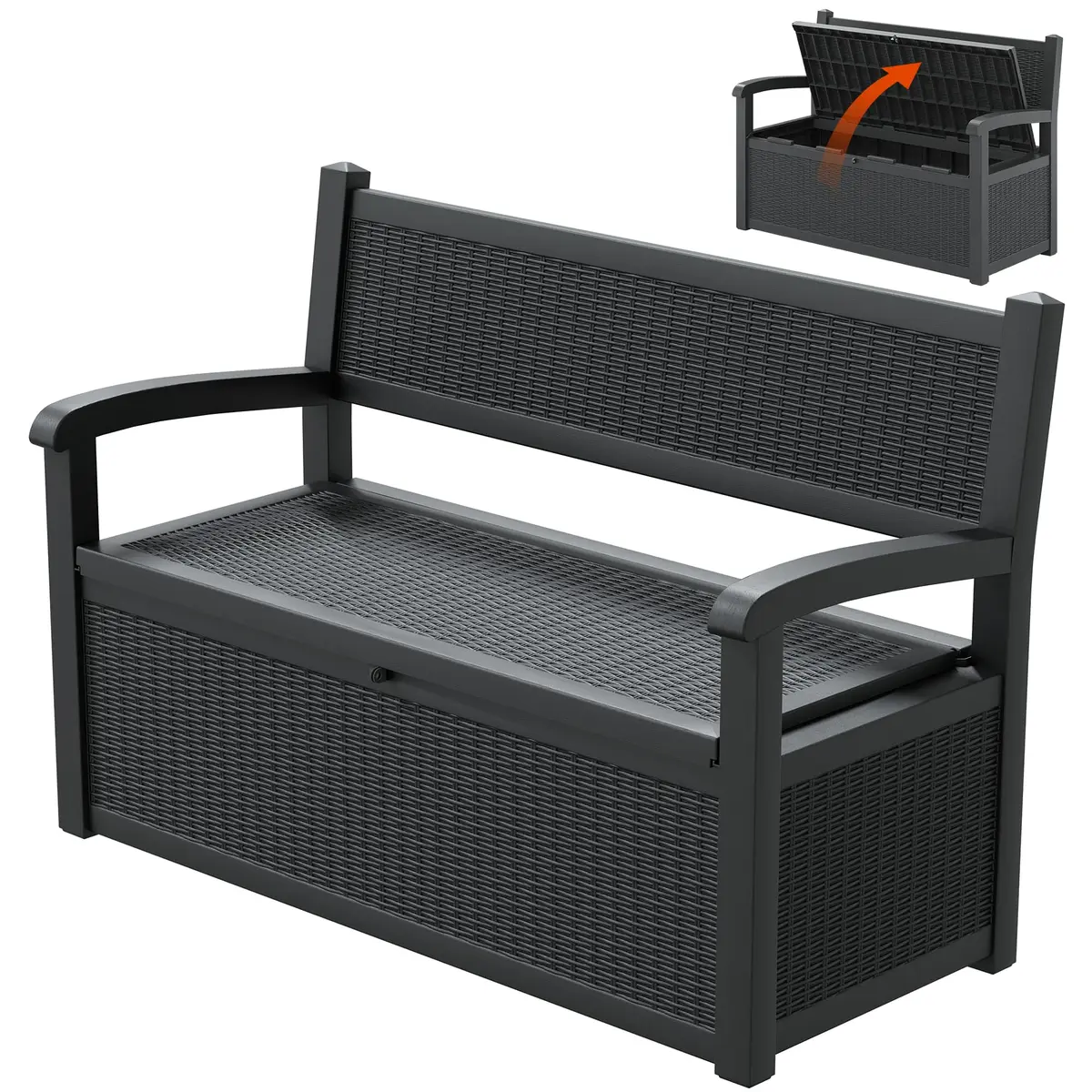 LHBcraft 70 Gallon Lockable Outdoor Storage Bench Waterproof | Heavy-Duty Garden & Patio Seat - main product image