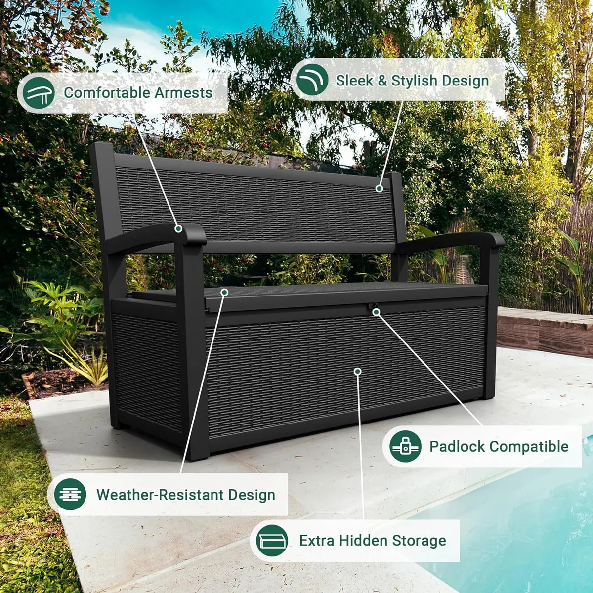 LHBcraft 70 Gallon Lockable Outdoor Storage Bench Waterproof | Heavy-Duty Garden & Patio Seat - view 5