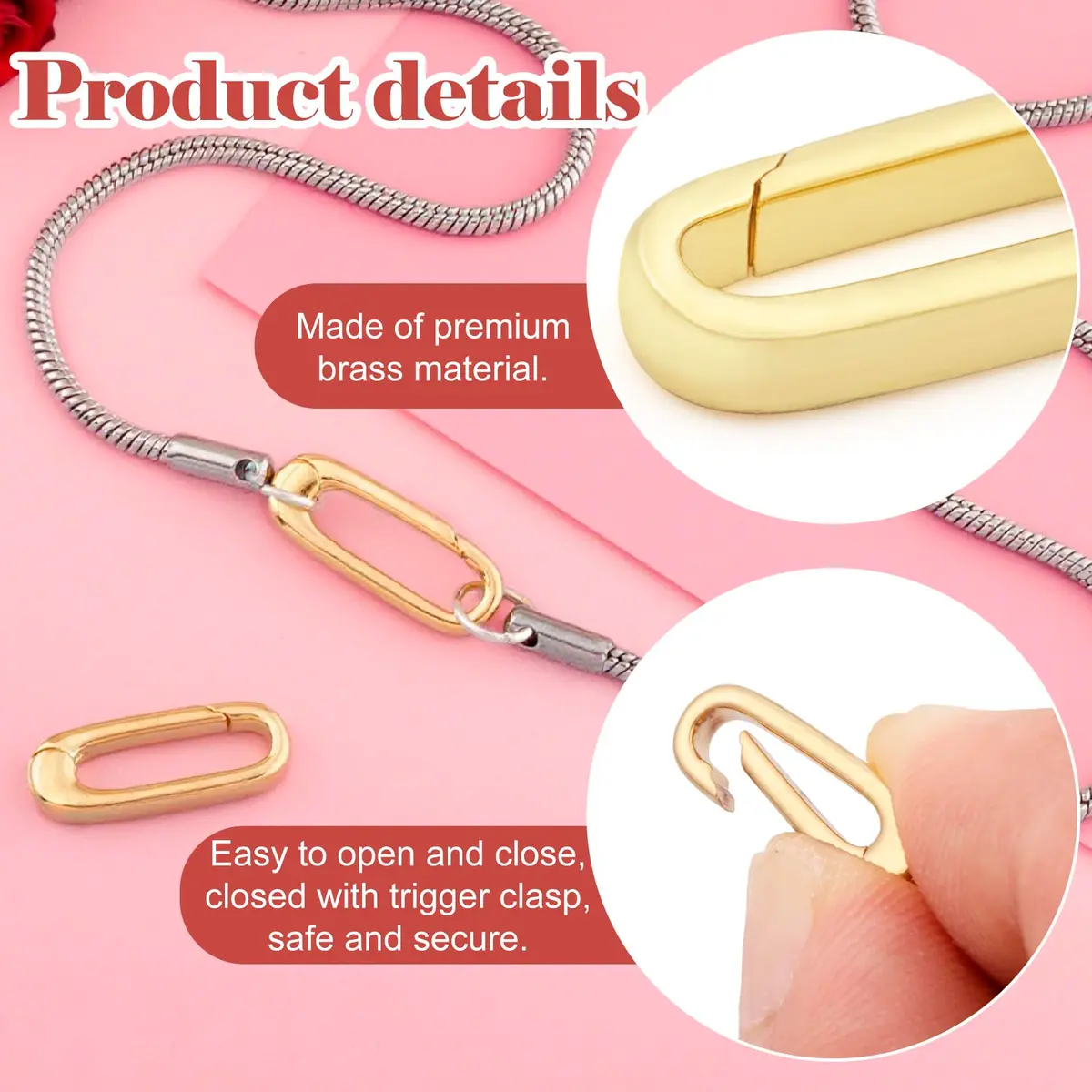 Alpinleux Gold Oval Necklace Pendant Clasp, 0.26"×0.71" | Jewelry Making Accessory - view 3