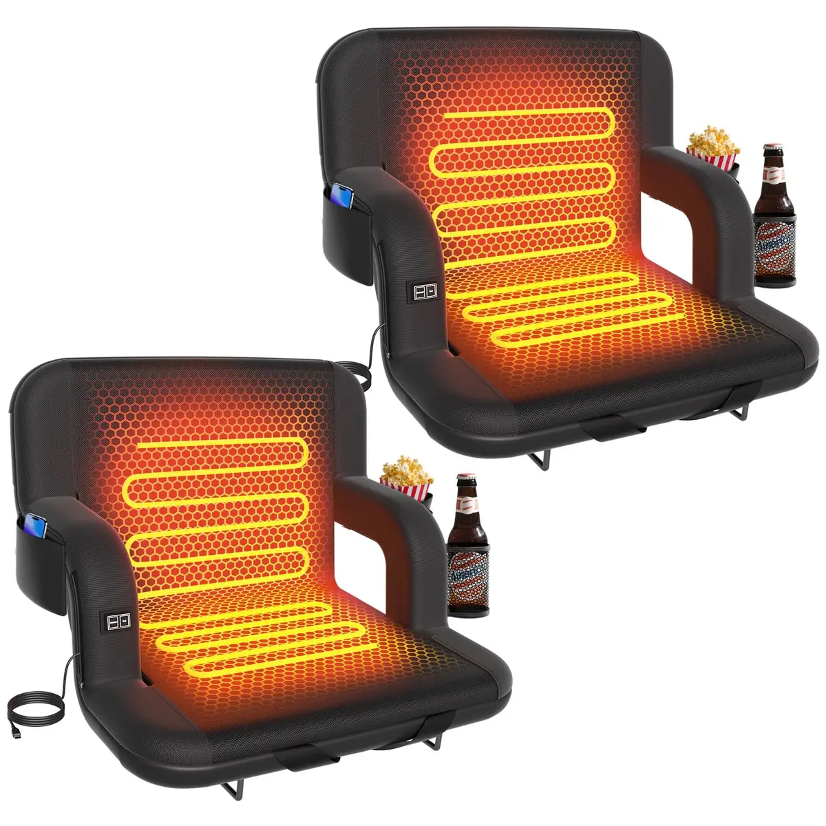 DEKEMASTER 23'' Heated Stadium Seat for Bleachers with Back Support | Portable, 3 Heat Levels, 6 Reclining Positions, Waterproof & Supportive (70-120 chars) - main product image