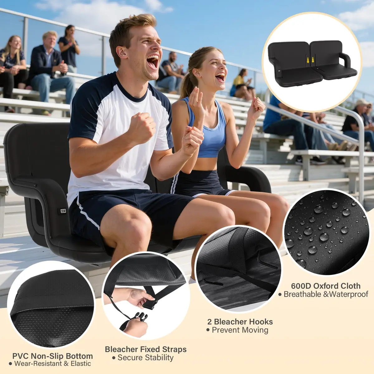 DEKEMASTER 23'' Heated Stadium Seat for Bleachers with Back Support | Portable, 3 Heat Levels, 6 Reclining Positions, Waterproof & Supportive (70-120 chars) - view 5