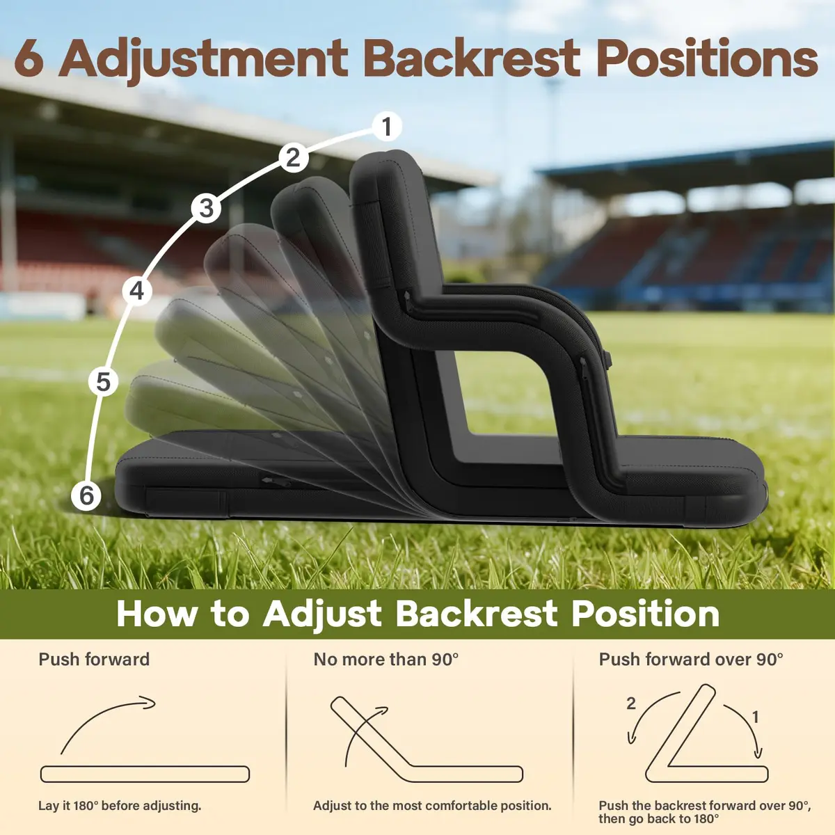 DEKEMASTER 23'' Heated Stadium Seat for Bleachers with Back Support | Portable, 3 Heat Levels, 6 Reclining Positions, Waterproof & Supportive (70-120 chars) - view 3