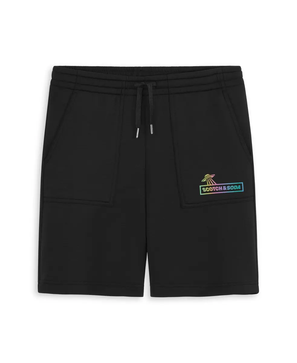 Scotch & Soda Boys Double Knit Short, Meteorite Black, L | Summer Sporty Comfort - main product image