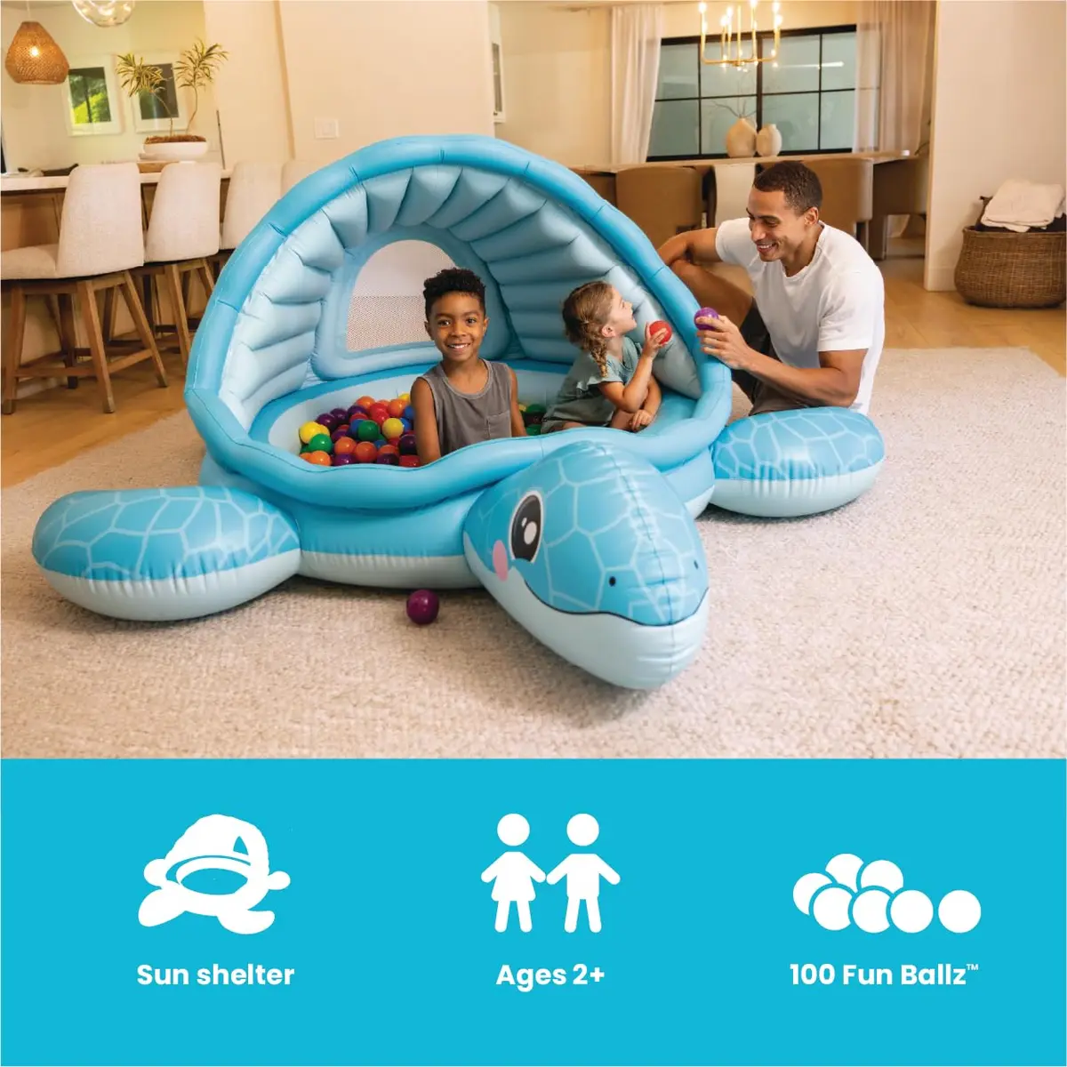Intex Turtle Cove Playland Inflatable Paddling Pool or Ball Pit 218cm x 206cm x 97cm (86" x 81" x 38") | ASTM-Tested for Kids - view 4