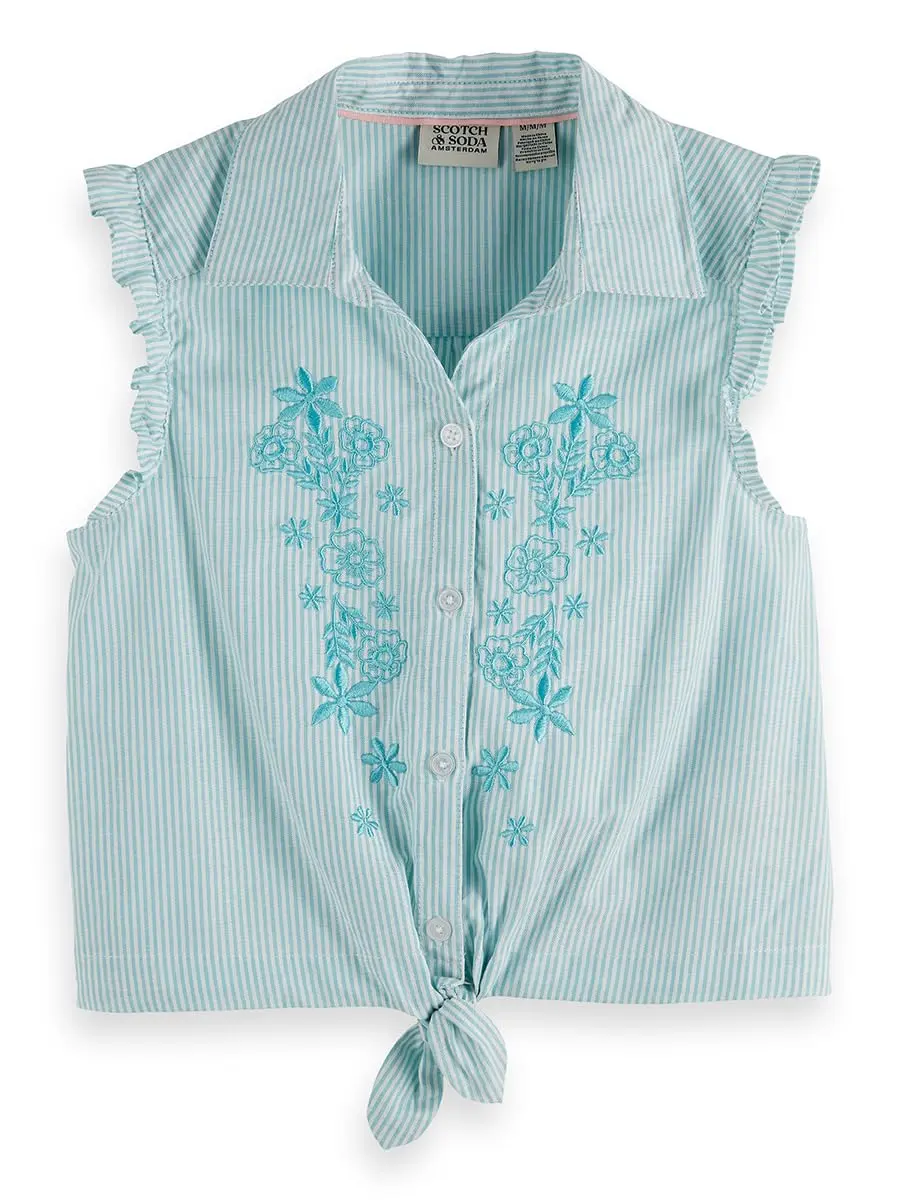 Scotch & Soda Girls 2P Top and Denim Short Set, Marine Blue, M | Summer Casual Outfit for Girls - main product image