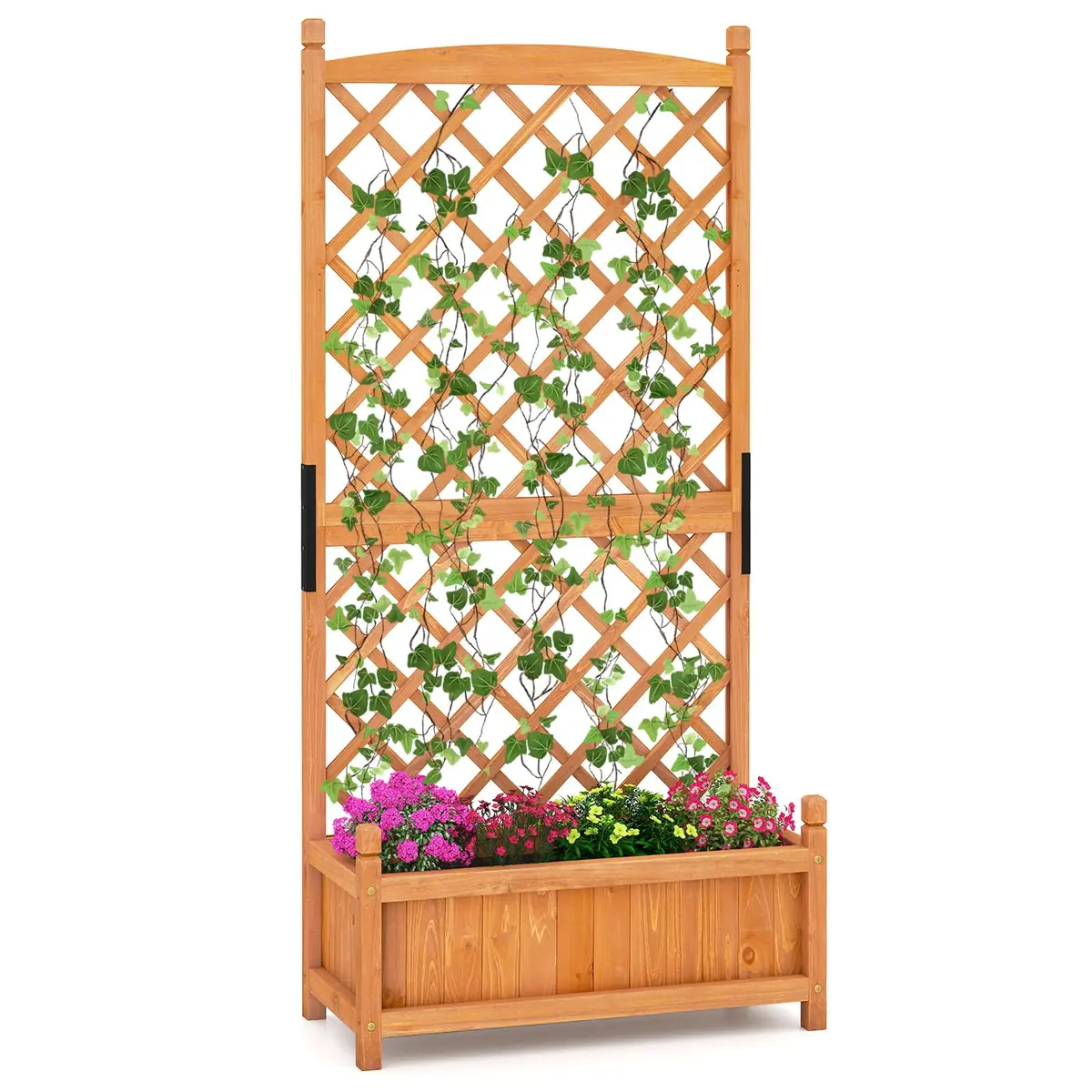 HAPPYGRILL 60” Raised Garden Bed with Trellis | Large Wooden Planter for Fruits, Vegetables & Herbs - main product image
