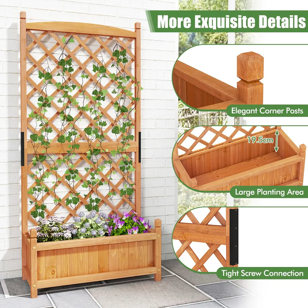 HAPPYGRILL 60” Raised Garden Bed with Trellis | Large Wooden Planter for Fruits, Vegetables & Herbs - view 5