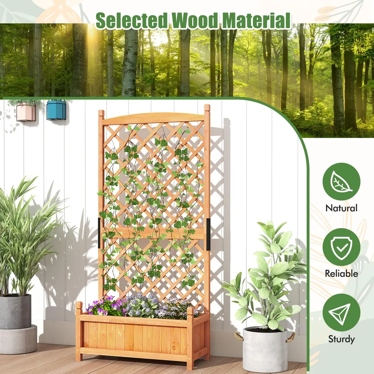 HAPPYGRILL 60” Raised Garden Bed with Trellis | Large Wooden Planter for Fruits, Vegetables & Herbs - view 6