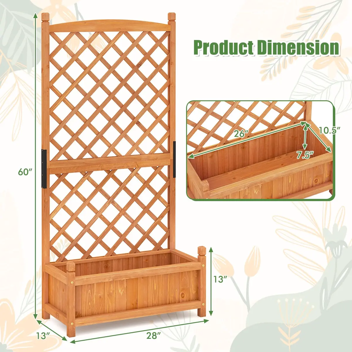 HAPPYGRILL 60” Raised Garden Bed with Trellis | Large Wooden Planter for Fruits, Vegetables & Herbs - view 7