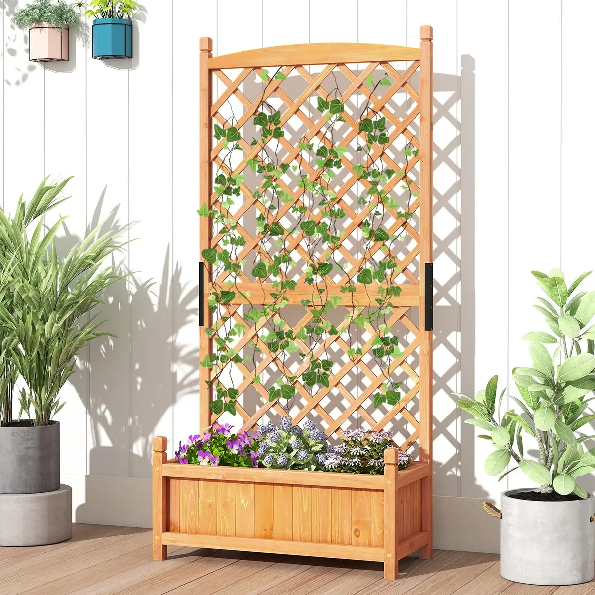 HAPPYGRILL 60” Raised Garden Bed with Trellis | Large Wooden Planter for Fruits, Vegetables & Herbs - view 2