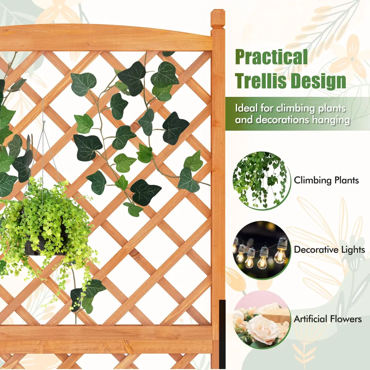 HAPPYGRILL 60” Raised Garden Bed with Trellis | Large Wooden Planter for Fruits, Vegetables & Herbs - view 3