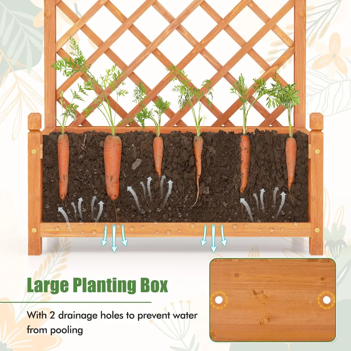 HAPPYGRILL 60” Raised Garden Bed with Trellis | Large Wooden Planter for Fruits, Vegetables & Herbs - view 4