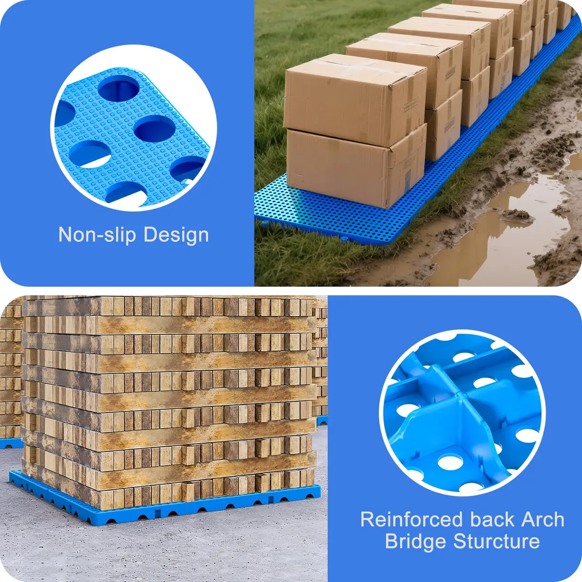 XyVoltic Plastic Pallets 10 Pack | Basement Storage, 1000lb Capacity, Blue - view 5