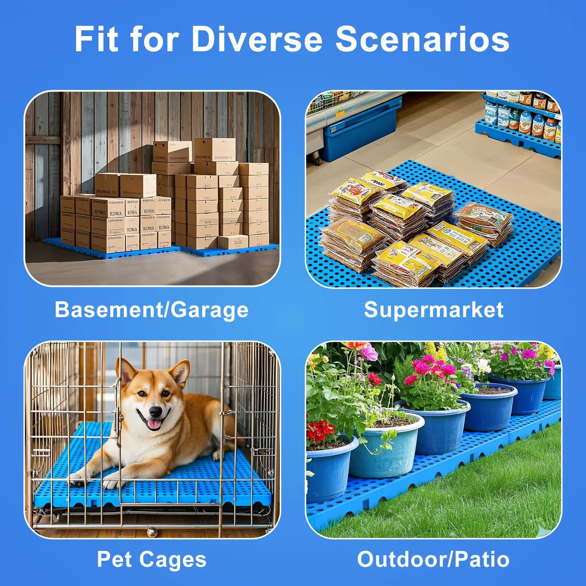 XyVoltic Plastic Pallets 10 Pack | Basement Storage, 1000lb Capacity, Blue - view 7