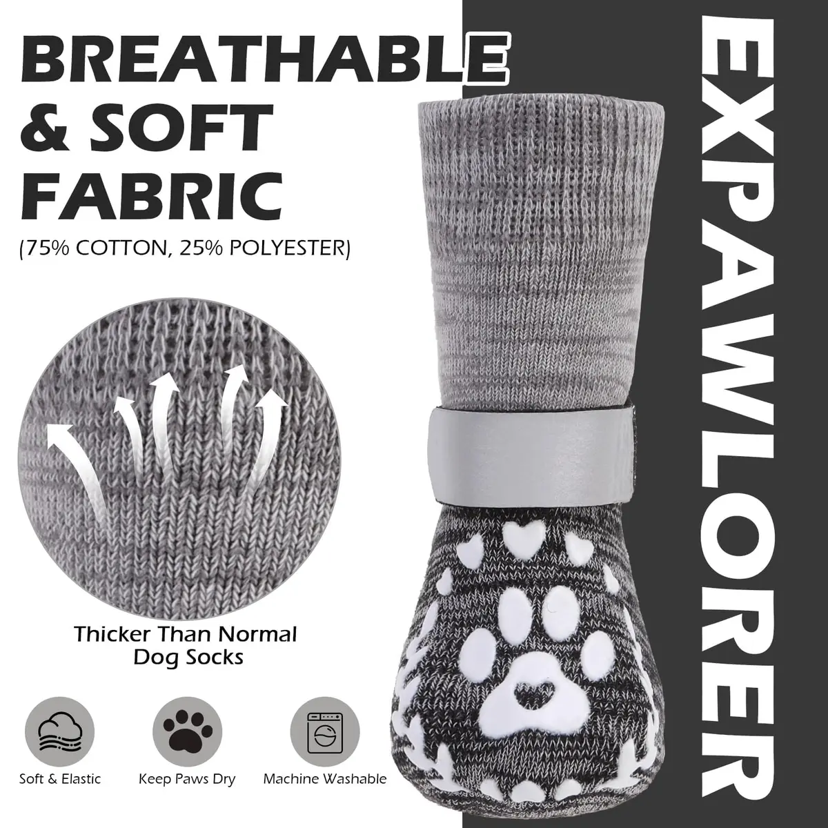 EXPAWLORER Anti-Slip Dog Socks XL (3.5in Paw Width) | Prevent Licking & Slipping on Hot Pavement & Floors - view 6