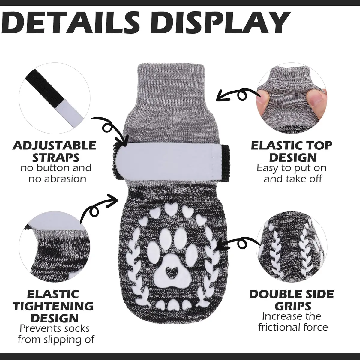 EXPAWLORER Anti-Slip Dog Socks XL (3.5in Paw Width) | Prevent Licking & Slipping on Hot Pavement & Floors - view 4