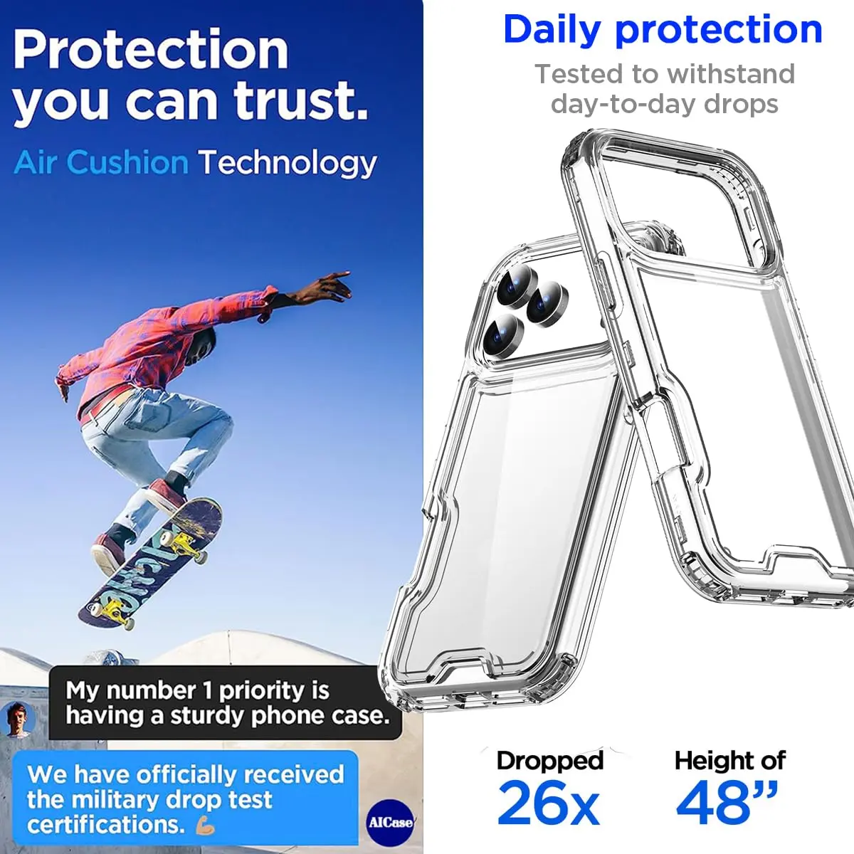 AICase for iPhone 17 Pro Max Clear,Heavy Duty 3-Layer Drop Protection | Shockproof & Anti-Yellowing - view 5