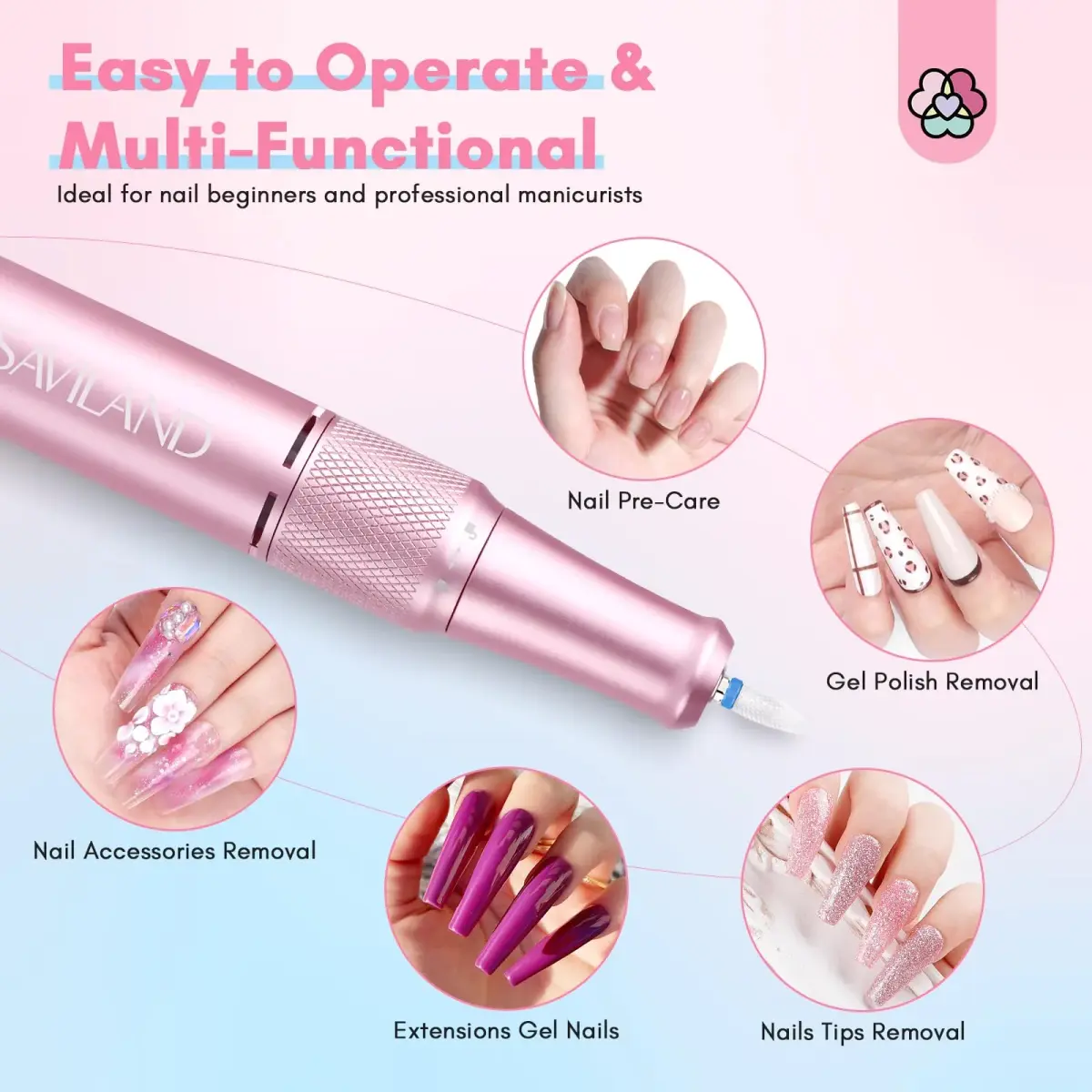 SAVILAND Advance Nail Drill Professional 40000 RPM Cordless Electric File with 13 Bits & 56 Sanding Bands | For Acrylic Nails - view 3