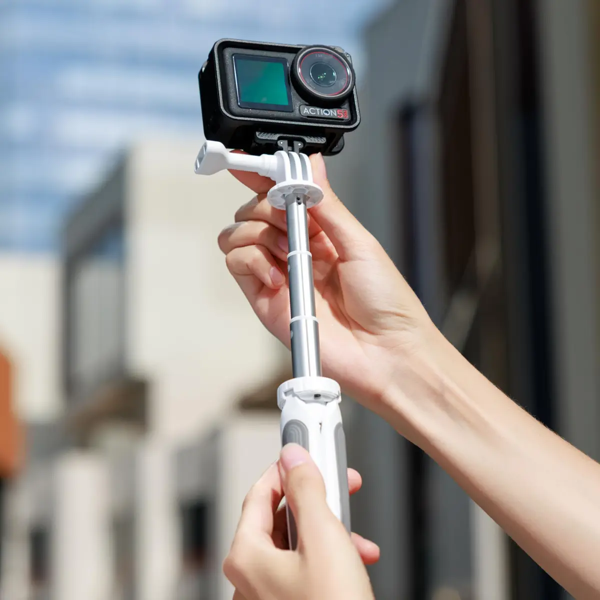 JJC Mini Selfie Stick Tripod for DJI Osmo Action 6 5 4 3 GoPro Hero 13 12 11 10 9 8 White | Extensible 9.69" (24.6cm) with Non-Slip Pad - view 5