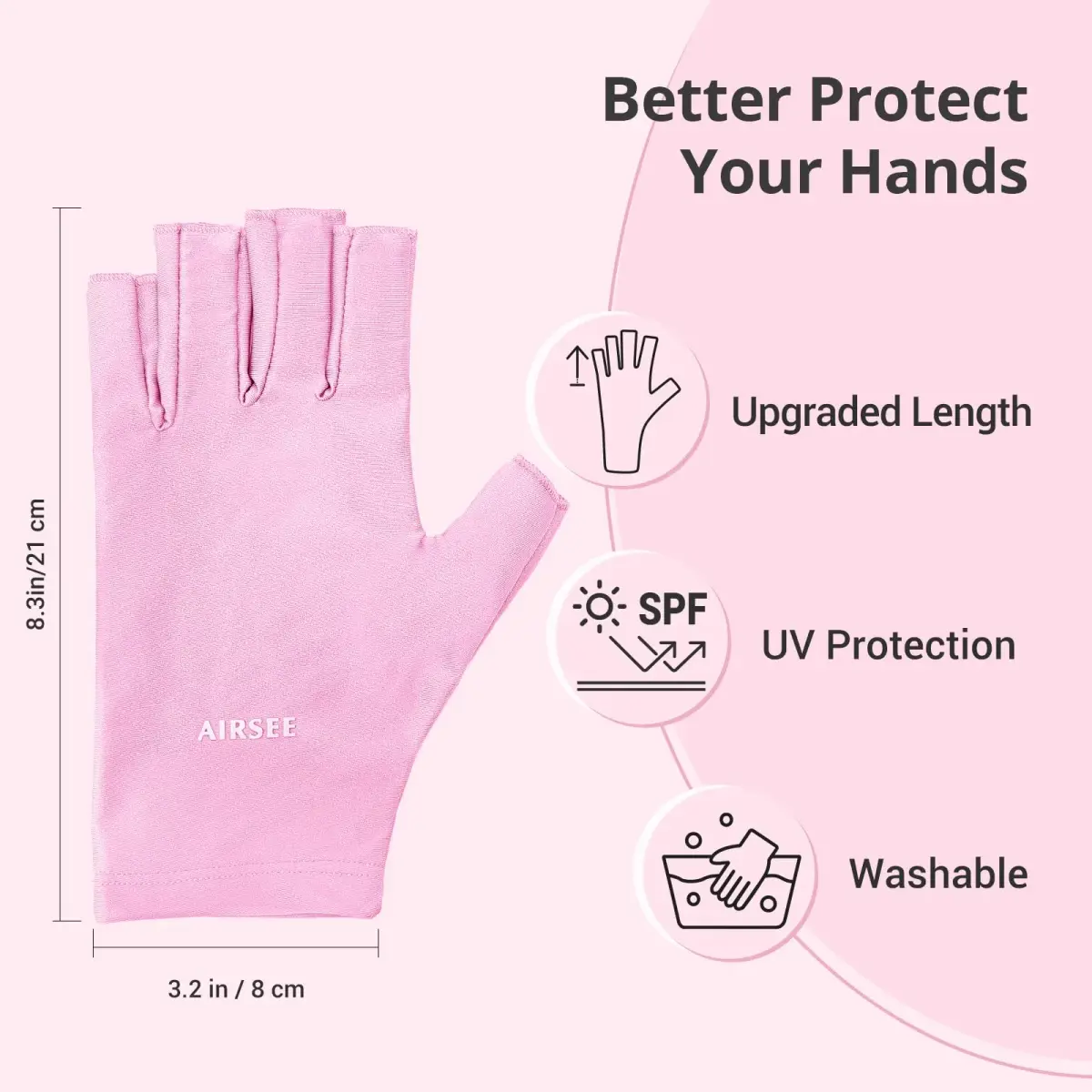AIRSEE UV Protection Gloves for Nail Lamp, Fingerless, Light Pink | UPF50+ Shield - view 5