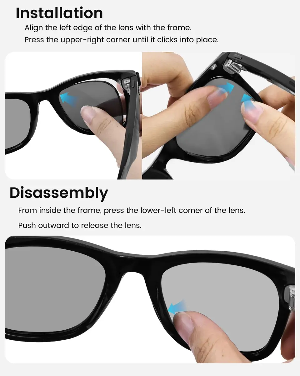 BandSmith Polarized Replacement Lenses for Ray-Ban Meta Wayfarer RW4008 & RW4012 (53mm Gray) - view 7
