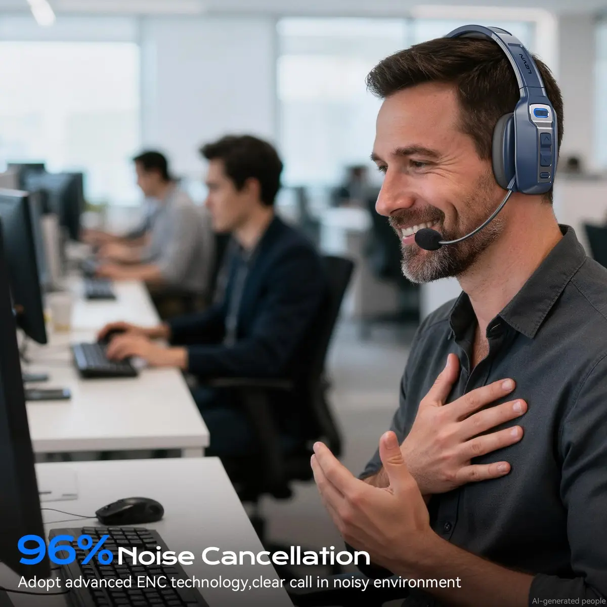 LEVN Bluetooth Headset with Microphone | 60 Hrs Battery, AI Noise Cancelling, On-Ear Wireless Headphones for Trucker & Office - view 2
