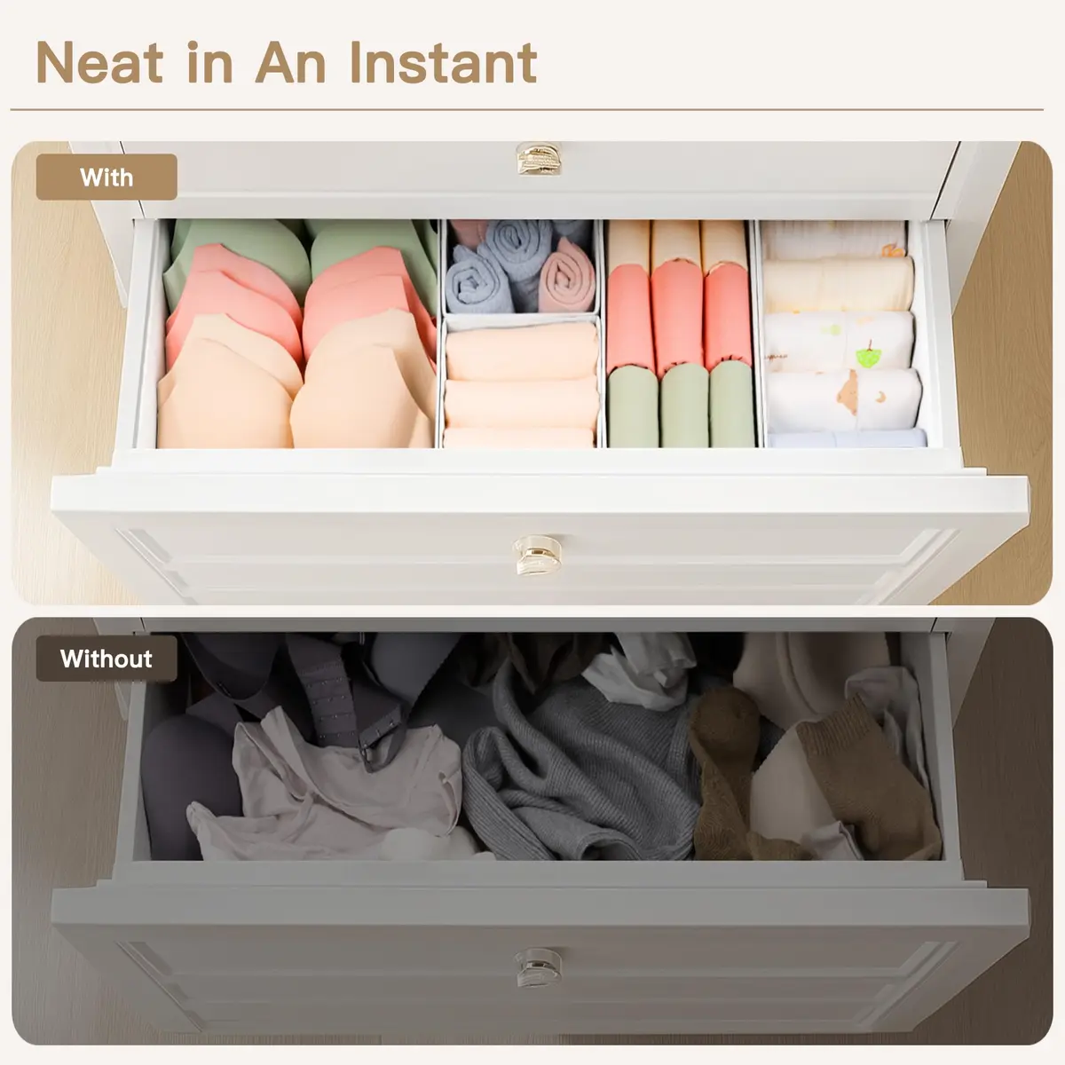 Criusia 24 Pack Drawer Organizer Bins for Baby Clothes, Underwear, Socks | 28cm (11") x 11cm (11") x 10cm (4") White - view 6