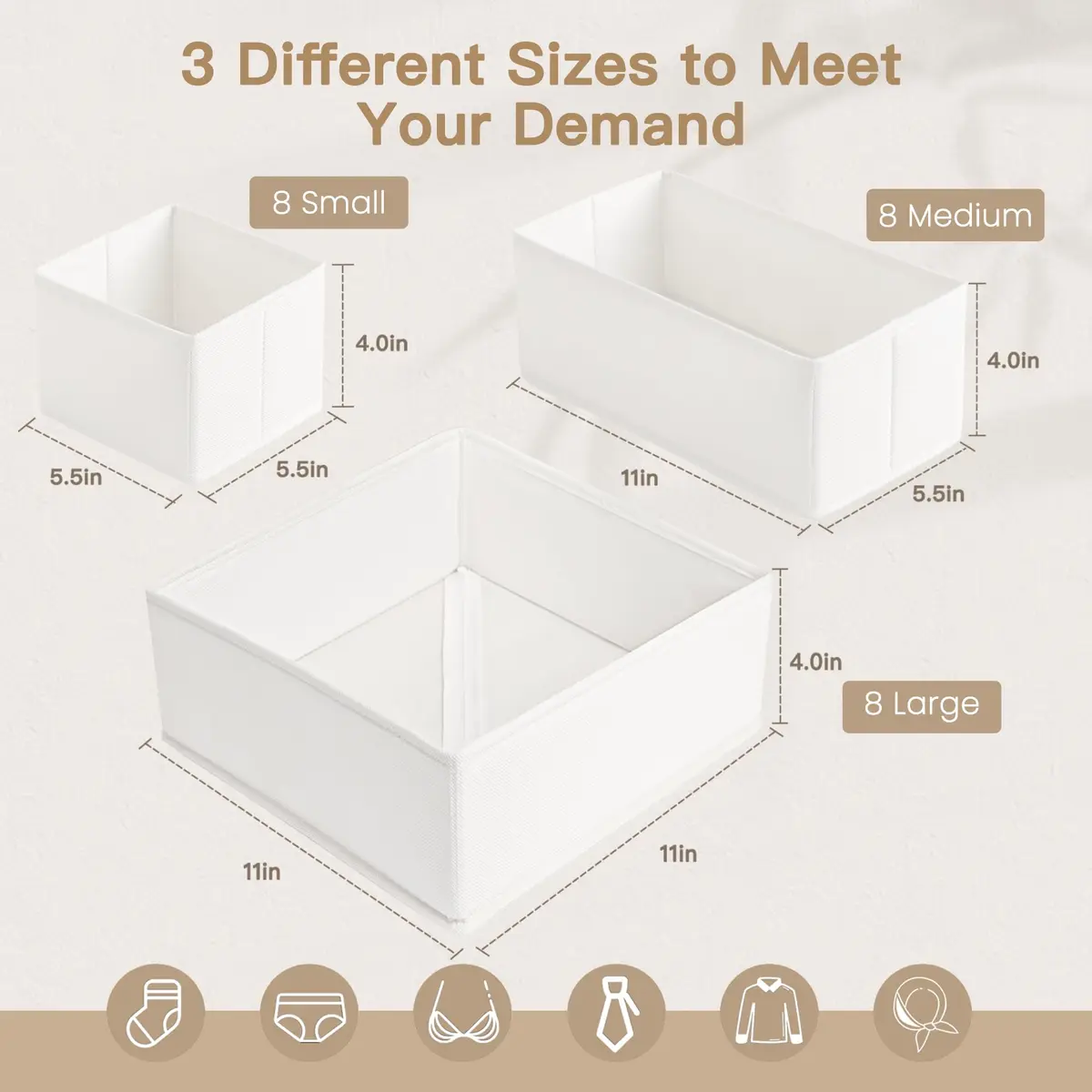 Criusia 24 Pack Drawer Organizer Bins for Baby Clothes, Underwear, Socks | 28cm (11") x 11cm (11") x 10cm (4") White - view 3