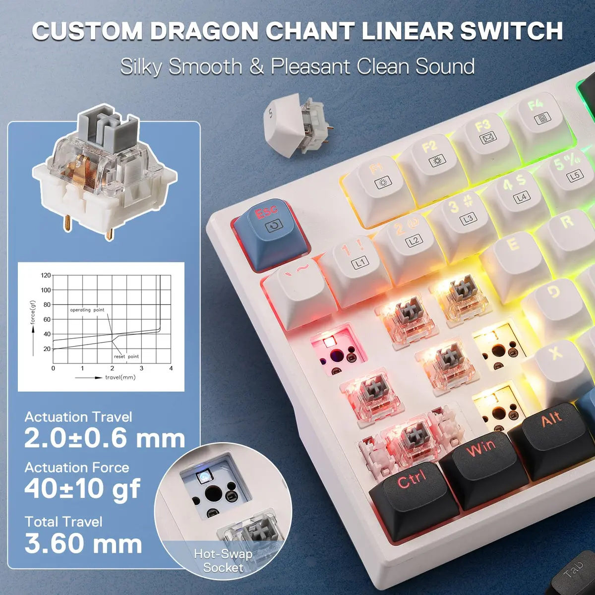 Redragon K668 Wired Gasket RGB Gaming Keyboard 108-Key Hot-Swap | Glacier Azure - view 5