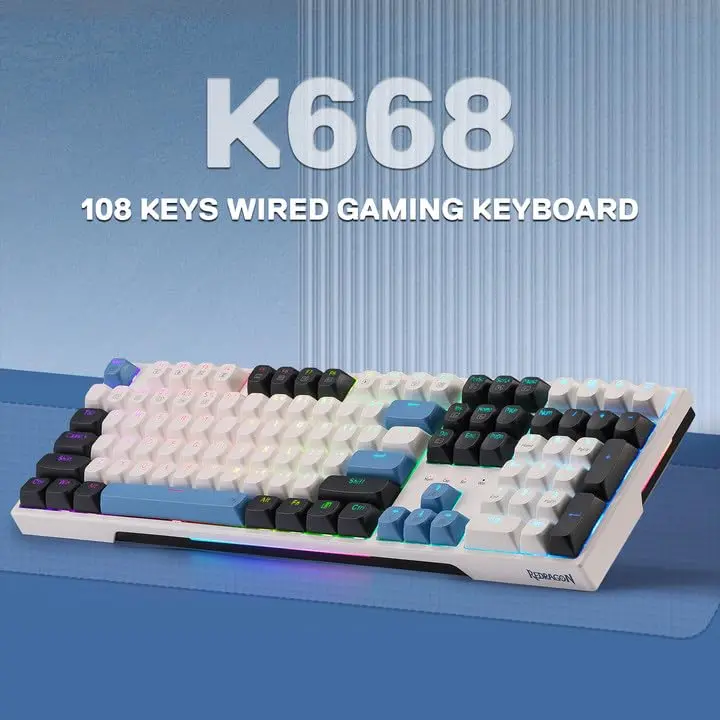 Redragon K668 Wired Gasket RGB Gaming Keyboard 108-Key Hot-Swap | Glacier Azure - view 9