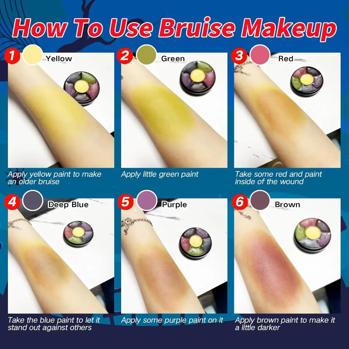 MEICOLY 10-Piece Bruise Wheel Makeup Kit | Realistic SFX Trauma Effects for Halloween & Cosplay - view 4