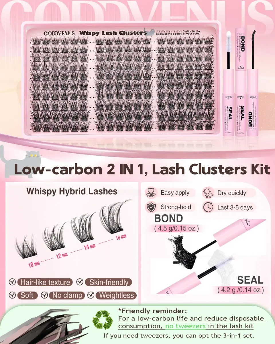 Goddvenus Wispy Lash Clusters 180pcs (C Curl) | Natural DIY Lash Extension Kit - view 5